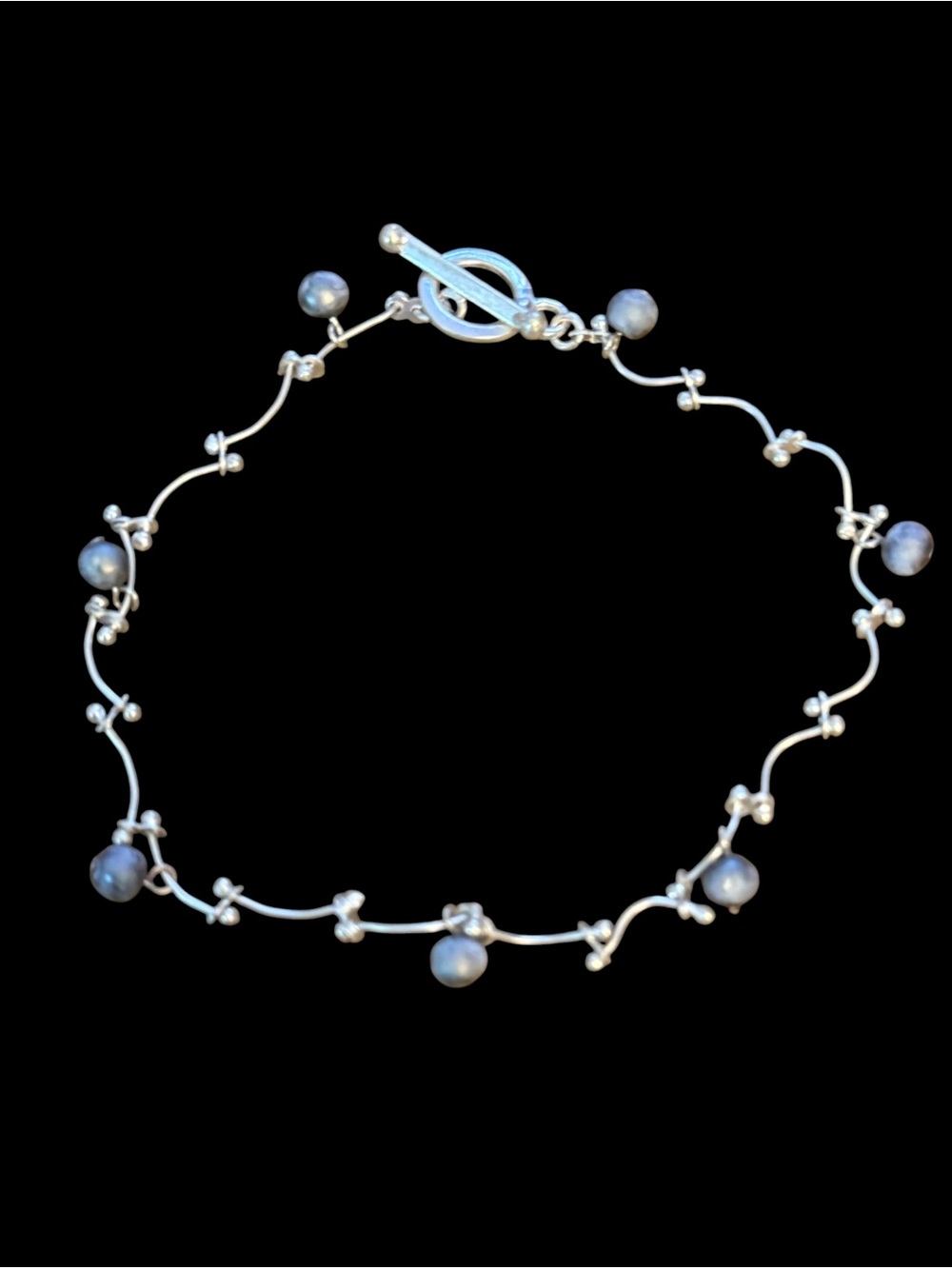 Dainty 925 silver pearl dangle barbell link bracelet